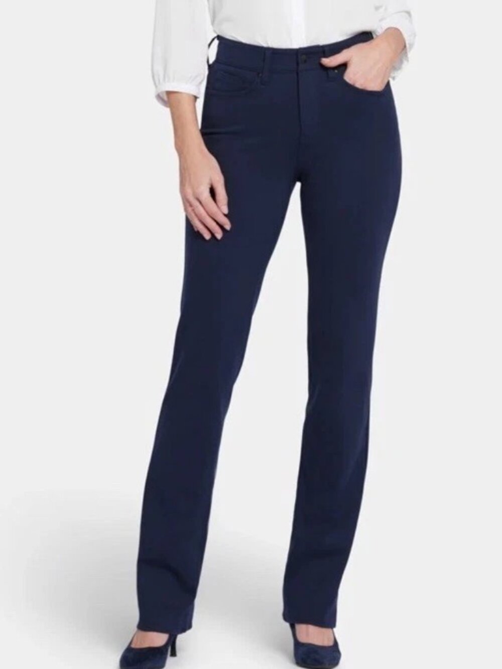 NYDJ Sculpt Her Marilyn Straight Pants Ponte Slimming Womens 14W Oxford Navy NWT